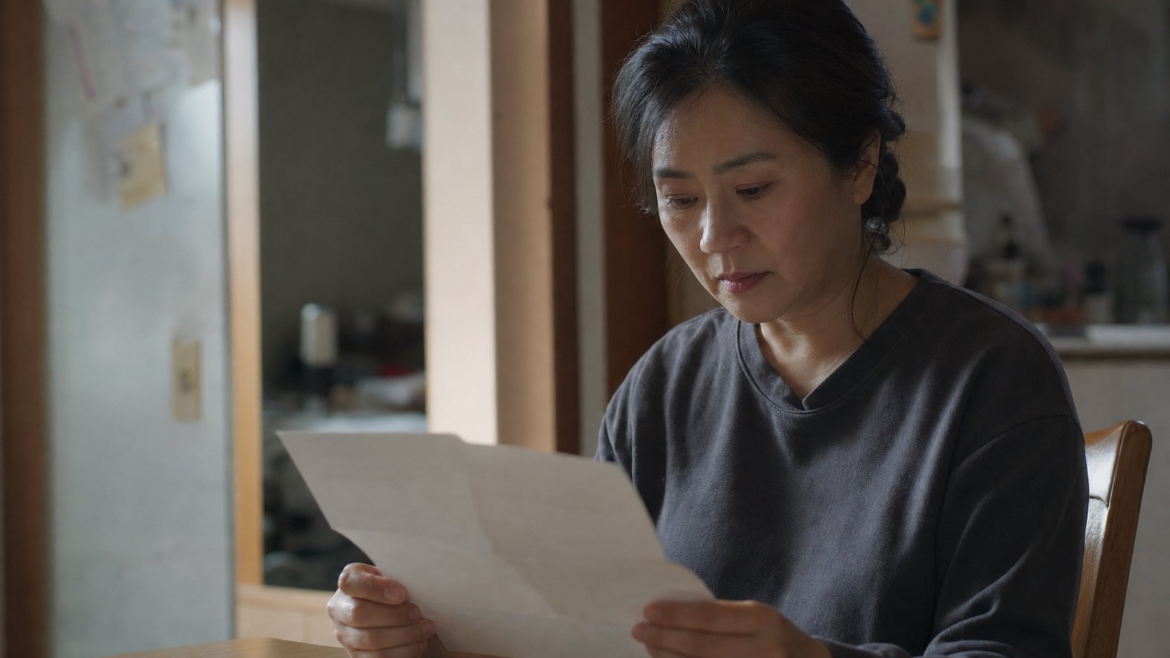 성인이 가족관계 서류를 손에 들고 내용을 확인하는 모습
