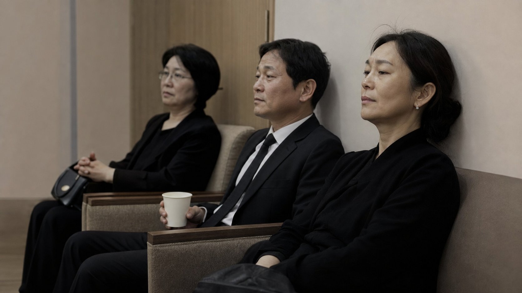 장례식장 가족 휴게실에서 유가족이 잠시 쉬는 모습
