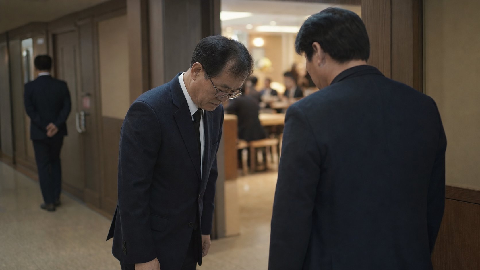 조문을 마친 조문객이 인사하고 접객실로 향하는 모습