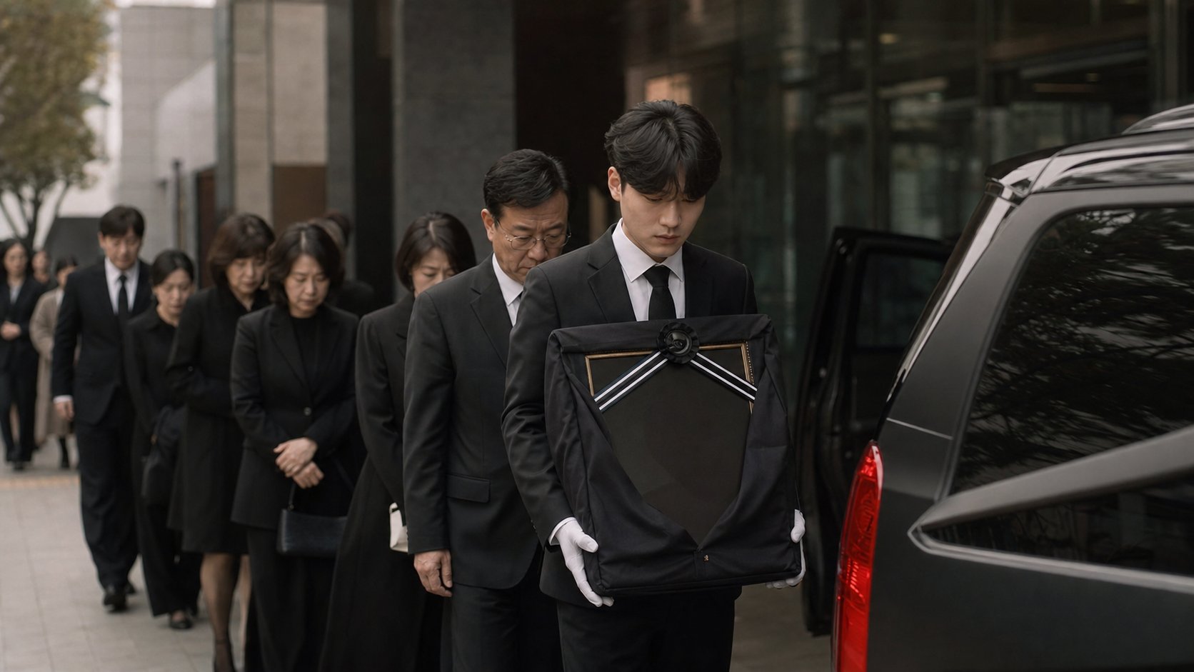 운구차를 뒤따르며 발인을 배웅하는 유족과 조문객