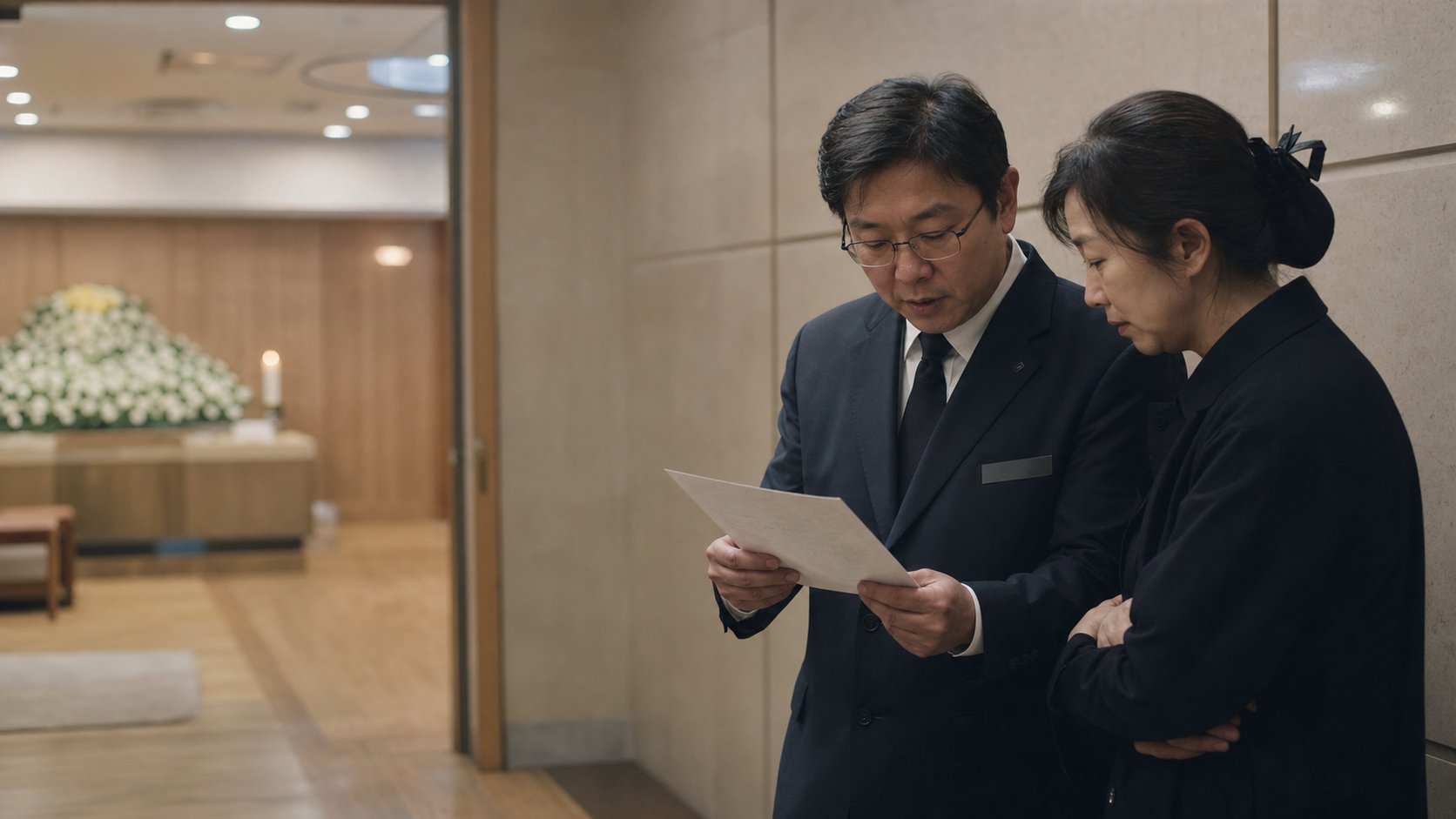 유가족과 일정을 상의하는 장례지도사