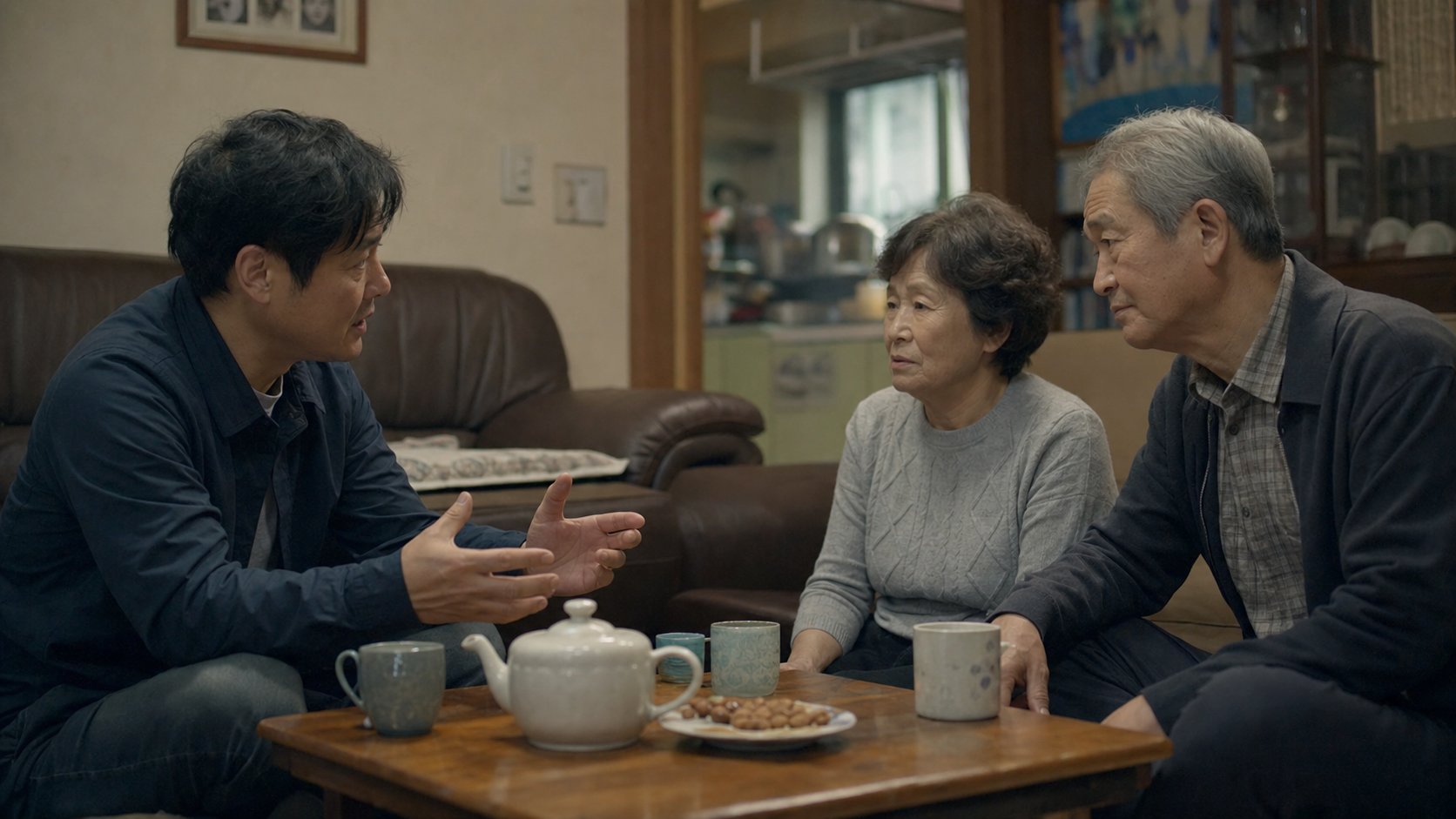 성인 자녀가 부모와 상속 계획을 상의하는 모습