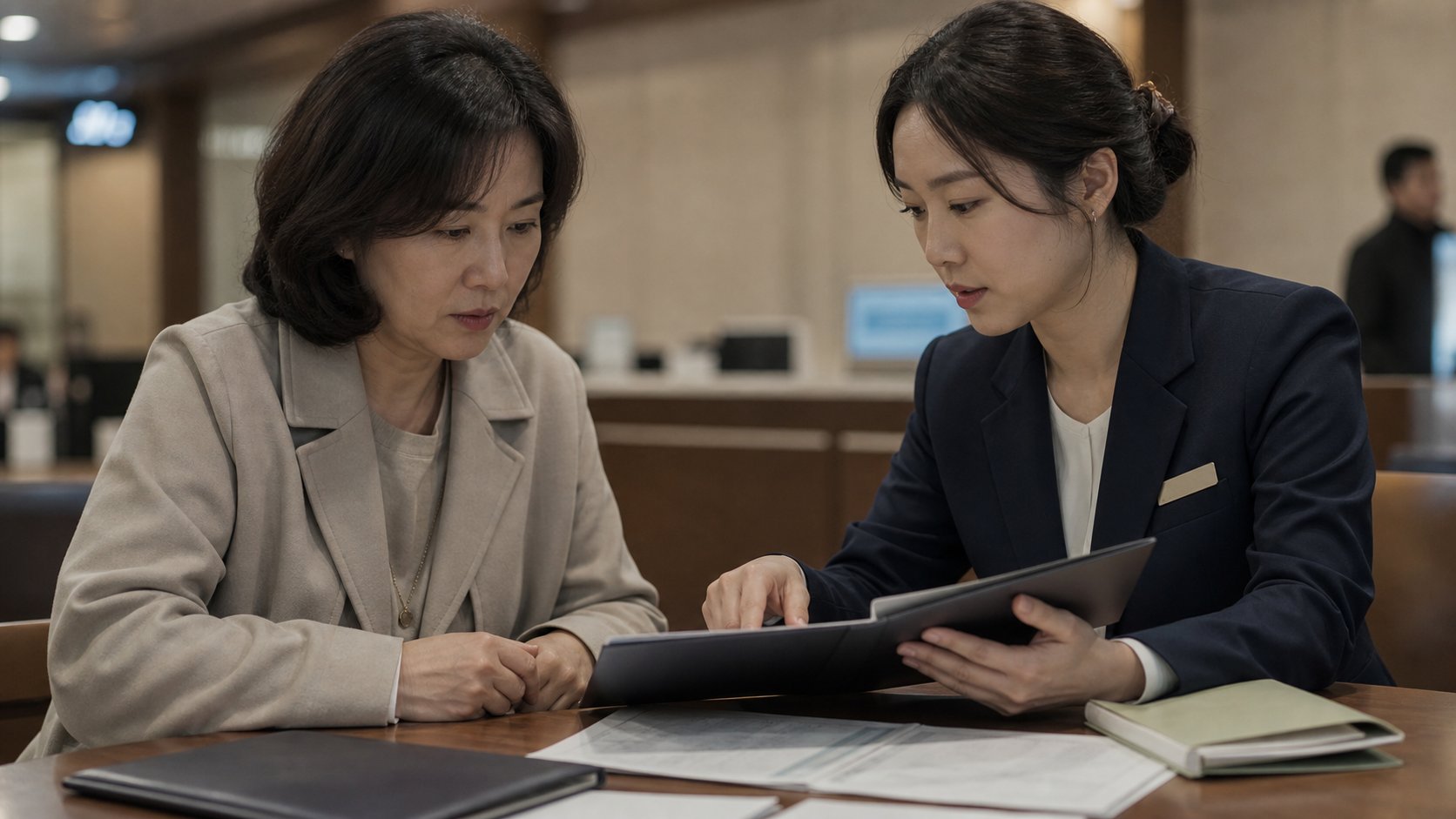 소액 예금 간편 지급 안내를 받는 은행 상담 창구