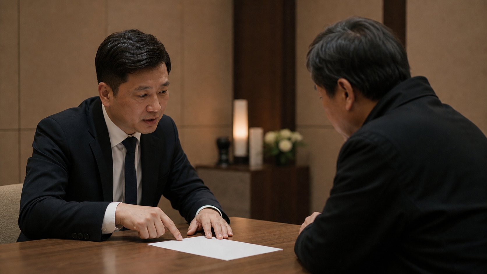 장례지도사가 유가족에게 장례 절차를 설명하는 모습