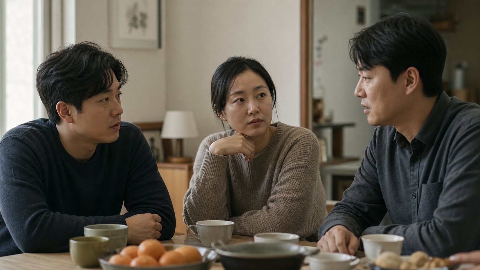 형제들이 모여 상속 문제를 차분히 상의하는 모습