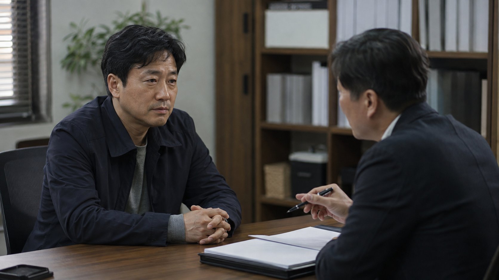 사무실에서 전문가와 상속 서류를 상담하는 모습
