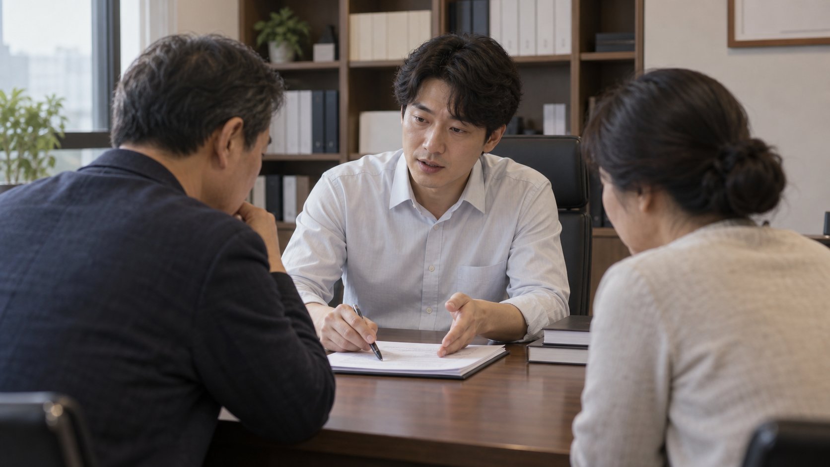 법률 사무실에서 상속인이 특별한정승인 절차를 상담받는 모습