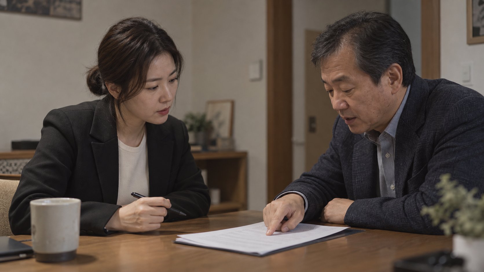 세입자와 상속인이 계약 내용을 확인하는 모습
