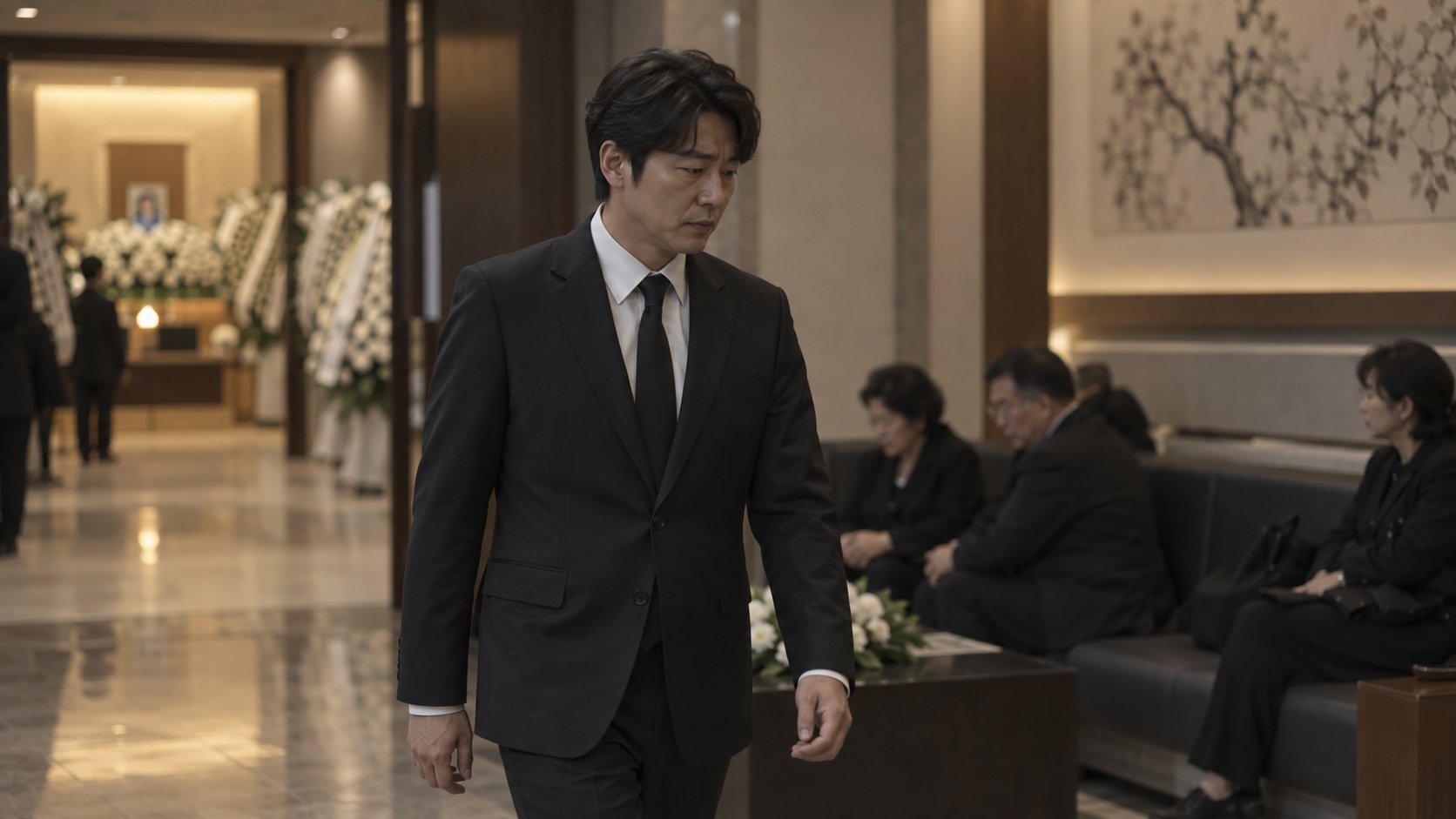 조문객이 장례식장 로비로 들어서는 모습
