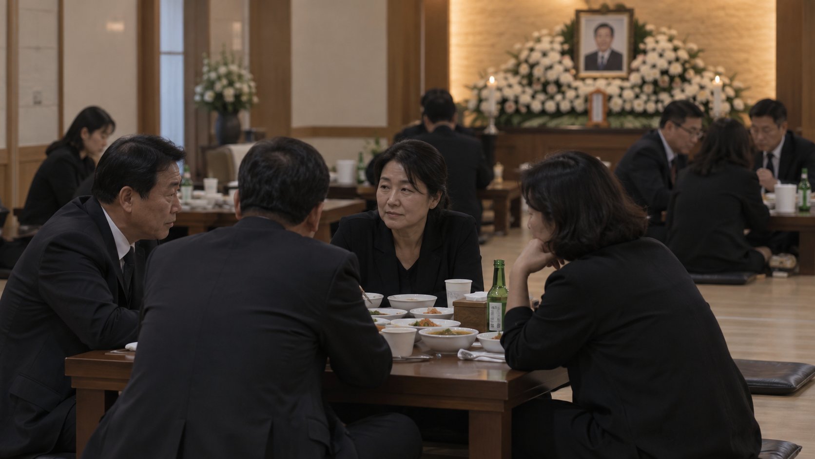 명절 연휴 장례식장 접객실의 차분한 모습
