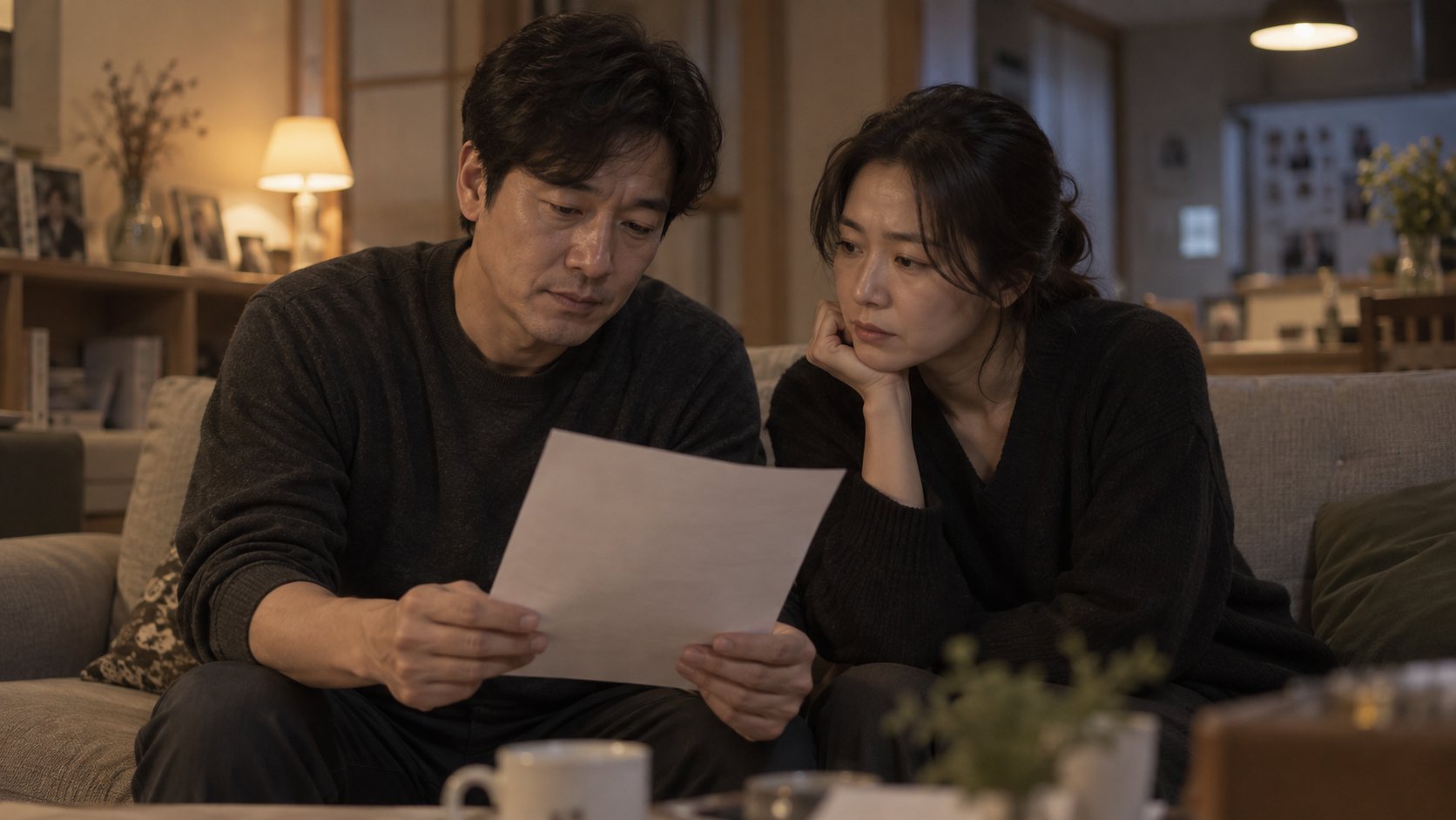 남매가 서류를 보며 이야기 나누는 모습