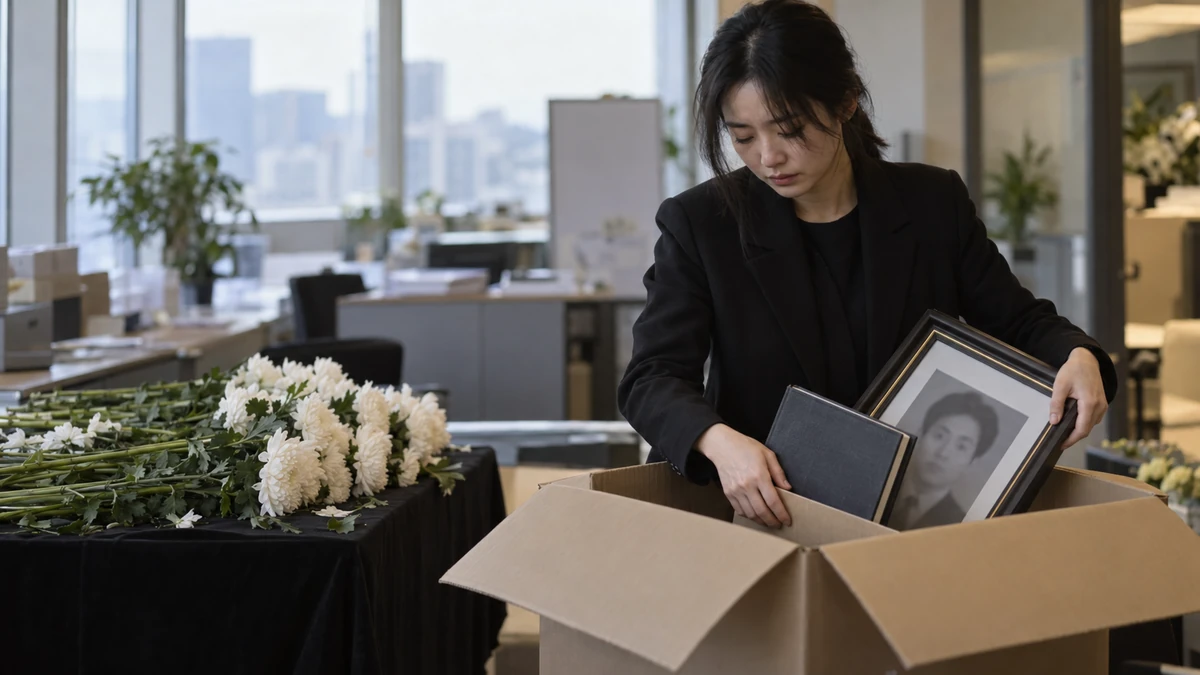 분향소 운영을 마친 뒤 동료 직원이 방명록과 영정 액자를 정성껏 상자에 담는 모습