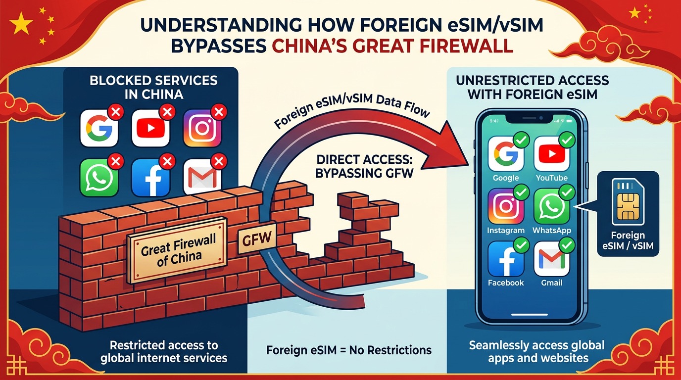 How Foreign eSIM/vSIM Bypasses the Great Firewall