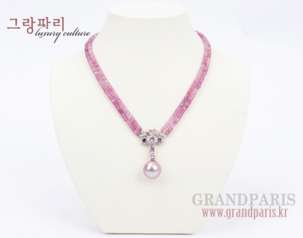 FineJewelry 핑크 사파이어 체인 진주 팬던트 네크리스