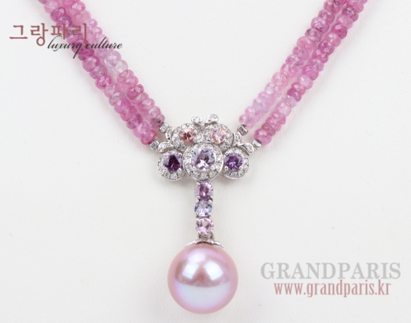 FineJewelry 핑크 사파이어 체인 진주 팬던트 네크리스