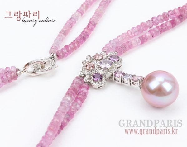 FineJewelry 핑크 사파이어 체인 진주 팬던트 네크리스