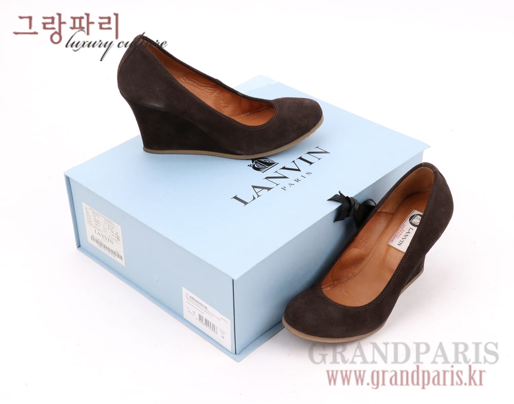 랑방 초콜렛 브라운 스웨이드 레더 웨지 펌프스