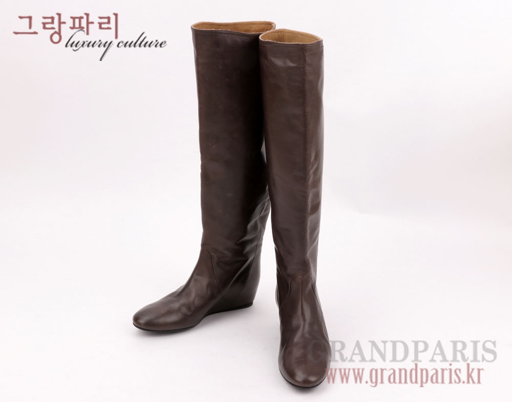 랑방 딥 브라운 레더 커버 웨지힐 롱부츠 36