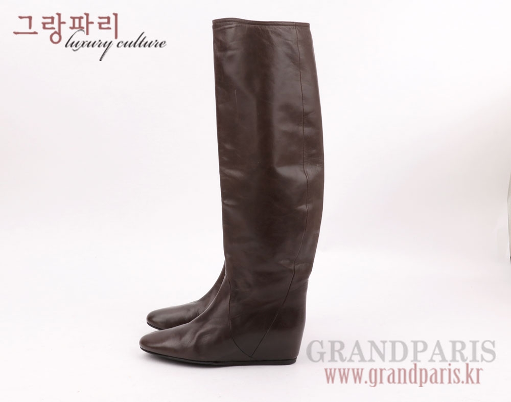 랑방 딥 브라운 레더 커버 웨지힐 롱부츠 36