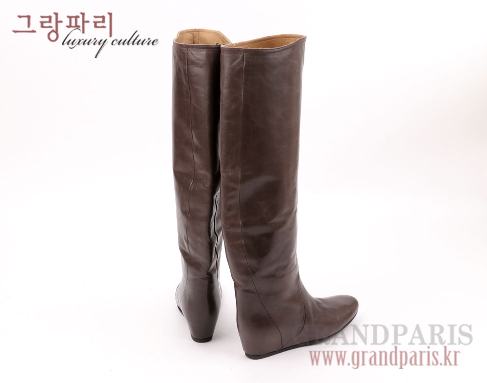 랑방 딥 브라운 레더 커버 웨지힐 롱부츠 36