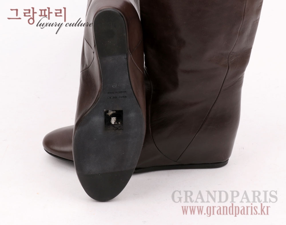 랑방 딥 브라운 레더 커버 웨지힐 롱부츠 36