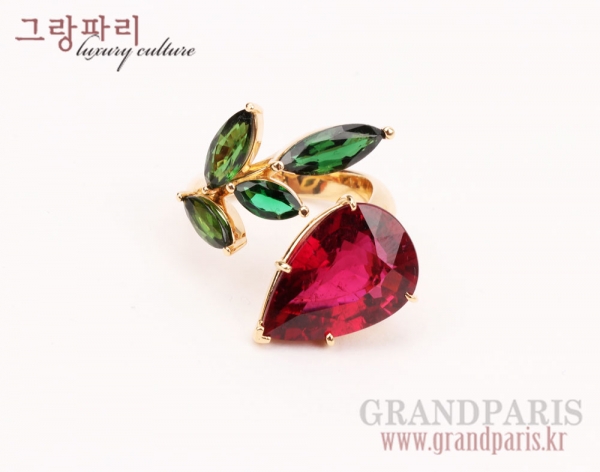 FineJewelry 물방울 루벨라이트 그린 투어마린 옐로 골드 반지