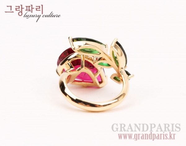 FineJewelry 물방울 루벨라이트 그린 투어마린 옐로 골드 반지