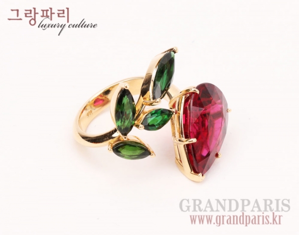 FineJewelry 물방울 루벨라이트 그린 투어마린 옐로 골드 반지