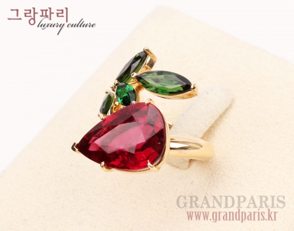 FineJewelry 물방울 루벨라이트 그린 투어마린 옐로 골드 반지