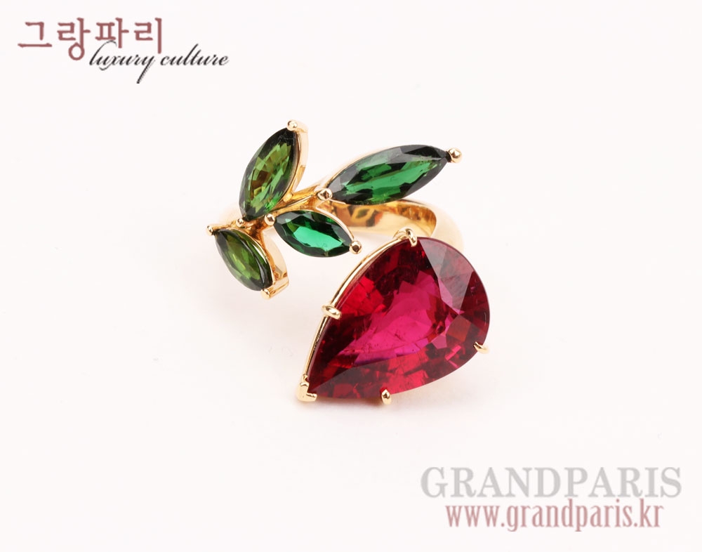 FineJewelry 물방울 루벨라이트 그린 투어마린 옐로 골드 반지 FineJewelry 물방울 루벨라이트 그린 투어마린 옐로 골드 반지