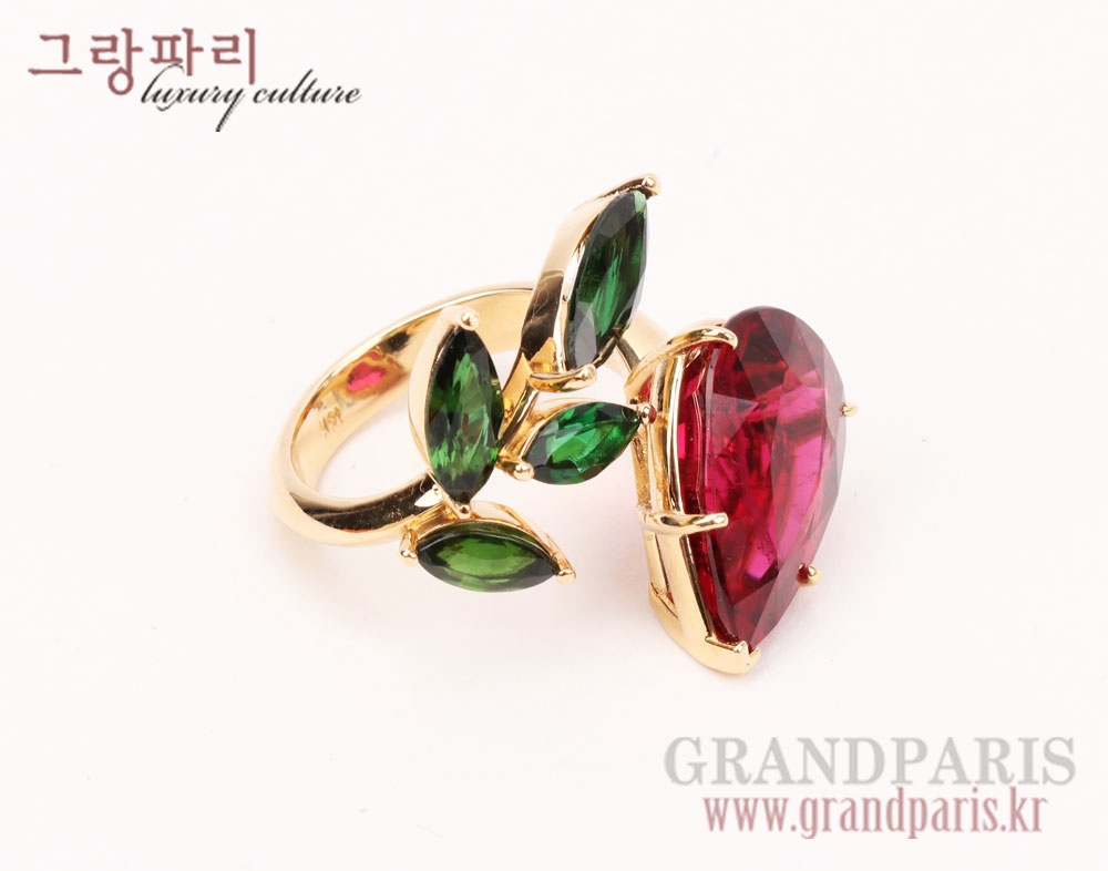 FineJewelry 물방울 루벨라이트 그린 투어마린 옐로 골드 반지 FineJewelry 물방울 루벨라이트 그린 투어마린 옐로 골드 반지