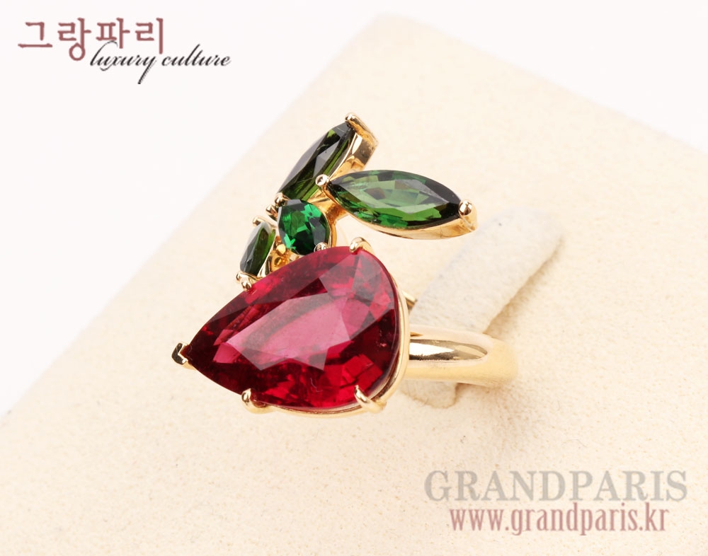 FineJewelry 물방울 루벨라이트 그린 투어마린 옐로 골드 반지 FineJewelry 물방울 루벨라이트 그린 투어마린 옐로 골드 반지