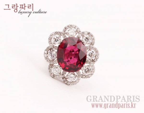 FineJewelry 피존 레드 오벌 루벨라이트 다이아 반지