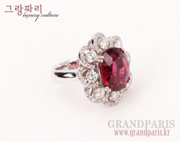FineJewelry 피존 레드 오벌 루벨라이트 다이아 반지