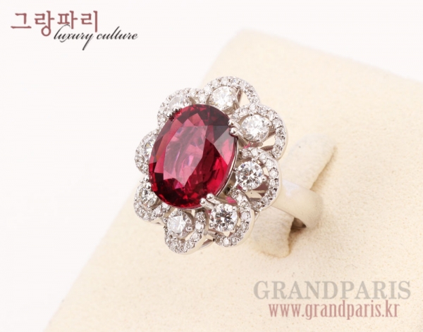 FineJewelry 피존 레드 오벌 루벨라이트 다이아 반지