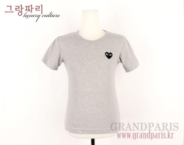 꼼데가르송 블랙 로고 패치 멜란지 그레이 심플 반소매 상의 S