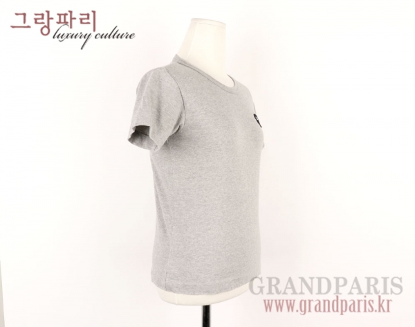 꼼데가르송 블랙 로고 패치 멜란지 그레이 심플 반소매 상의 S