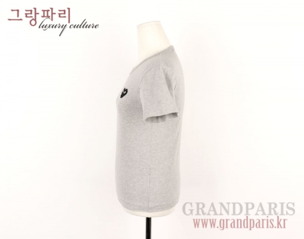 꼼데가르송 블랙 로고 패치 멜란지 그레이 심플 반소매 상의 S