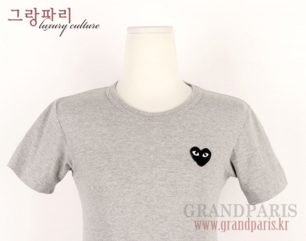 꼼데가르송 블랙 로고 패치 멜란지 그레이 심플 반소매 상의 S