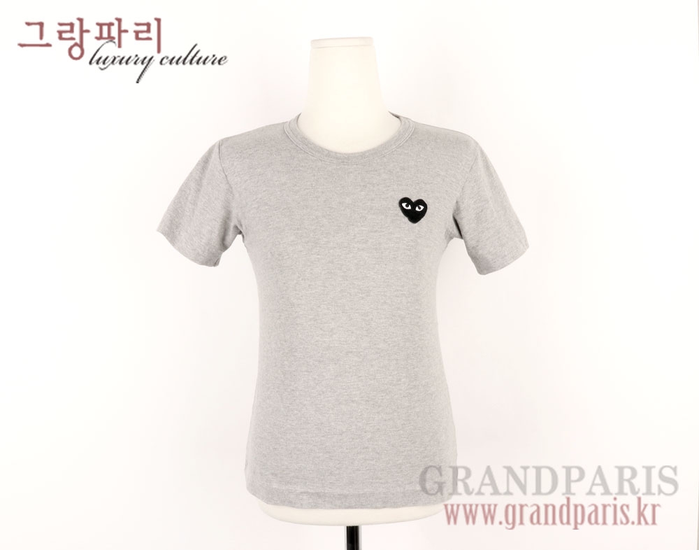 꼼데가르송 블랙 로고 패치 멜란지 그레이 심플 반소매 상의 S