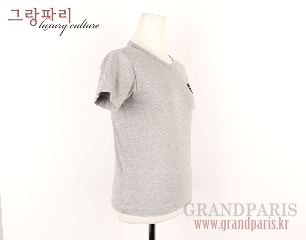 꼼데가르송 블랙 로고 패치 멜란지 그레이 심플 반소매 상의 S
