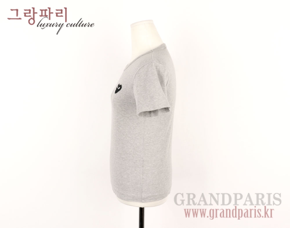 꼼데가르송 블랙 로고 패치 멜란지 그레이 심플 반소매 상의 S