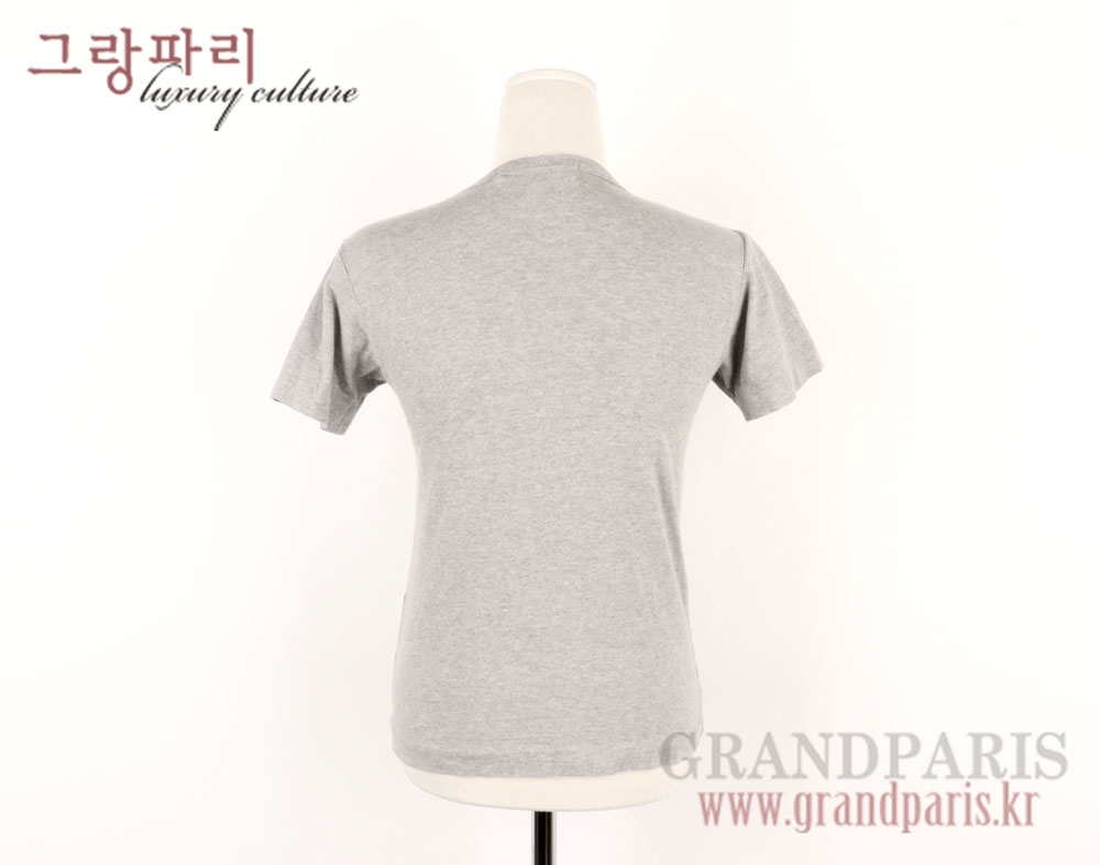 꼼데가르송 블랙 로고 패치 멜란지 그레이 심플 반소매 상의 S