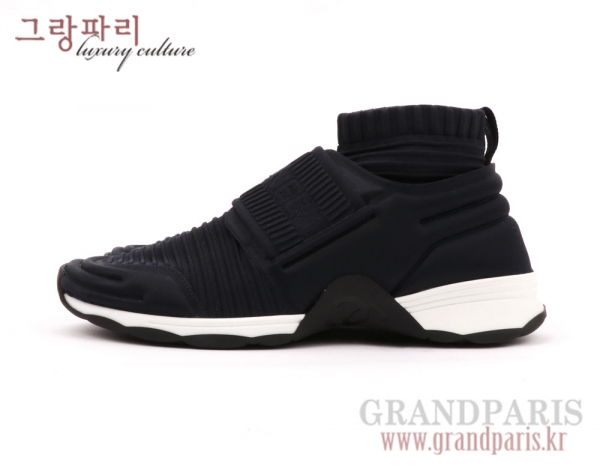 샤넬 18SS 네이비 글리터 페브릭 밴딩 니트 삭스 스니커즈 37