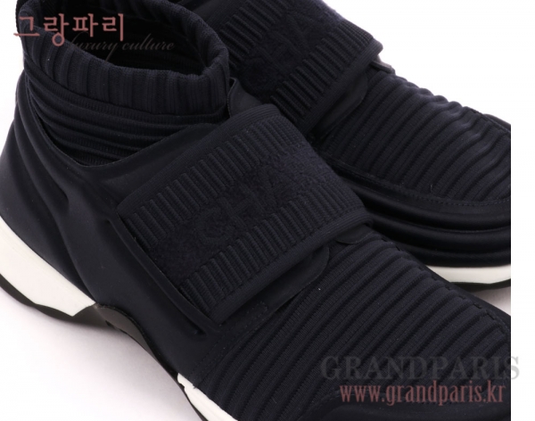샤넬 18SS 네이비 글리터 페브릭 밴딩 니트 삭스 스니커즈 37