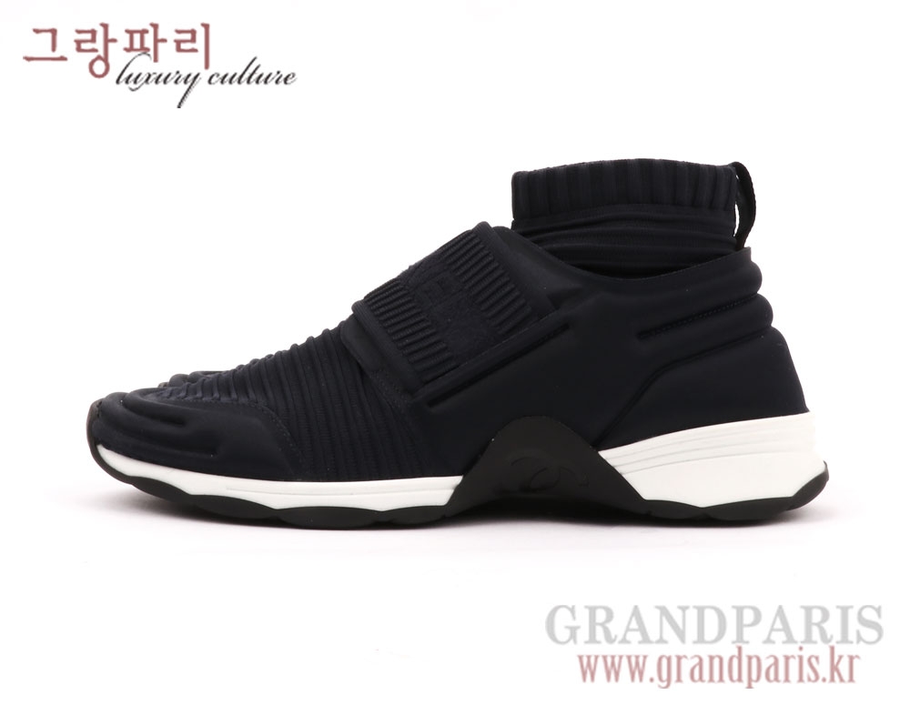 샤넬 18SS 네이비 글리터 페브릭 밴딩 니트 삭스 스니커즈 37