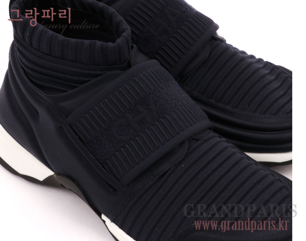 샤넬 18SS 네이비 글리터 페브릭 밴딩 니트 삭스 스니커즈 37