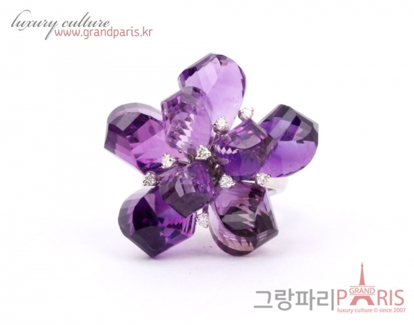 FineJewelry 화이트골드 자수정 빅 플라워 모티브 링