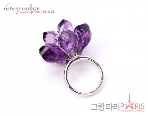 FineJewelry 화이트골드 자수정 빅 플라워 모티브 링