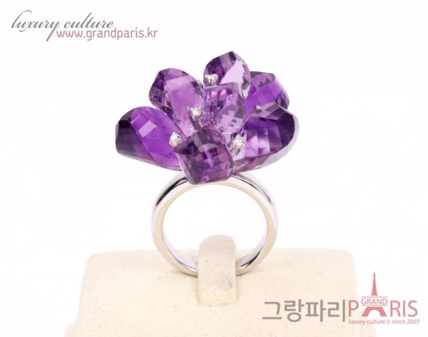 FineJewelry 화이트골드 자수정 빅 플라워 모티브 링